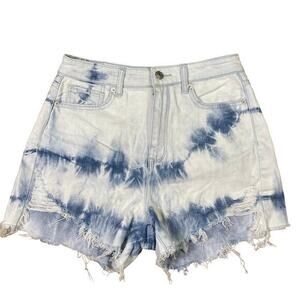 American Eagle Women's Tie Dye Denim Shorts Boyfriend Shortie Size 4 Blue Casual